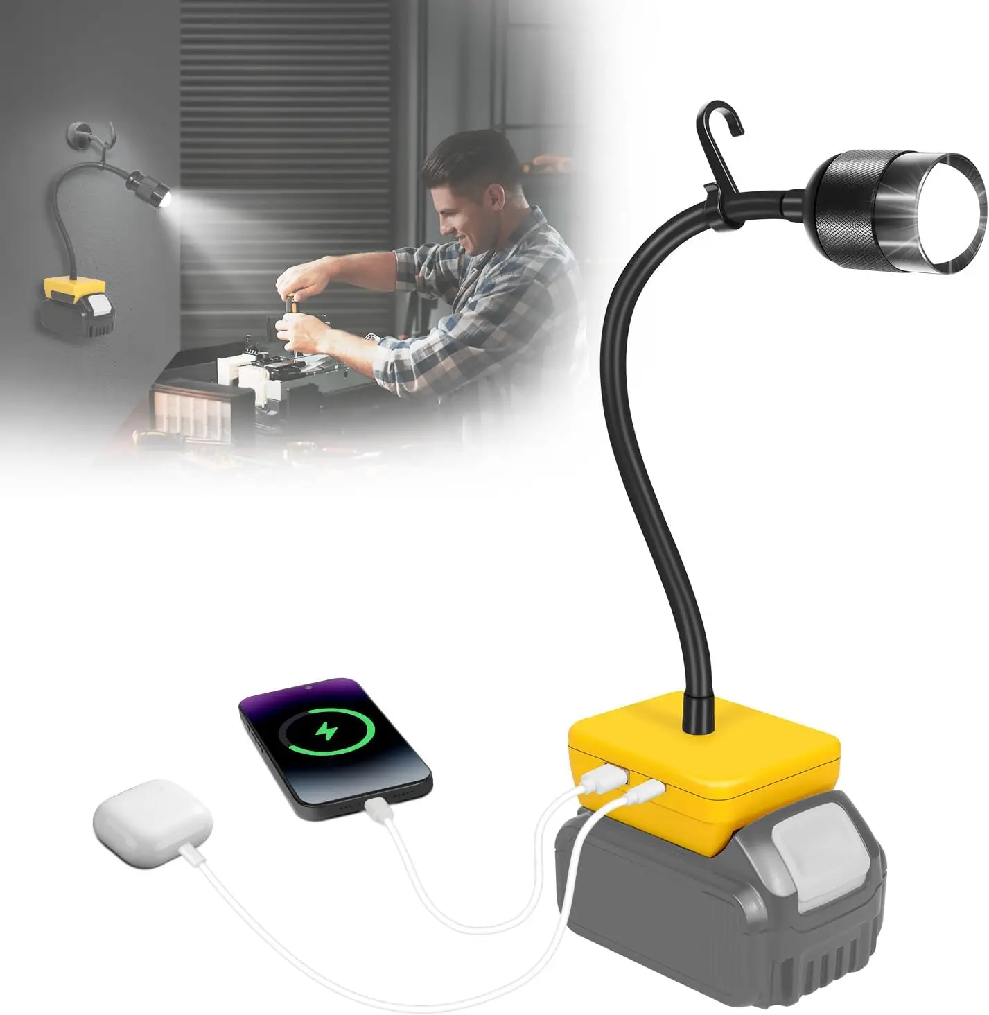 

Светодиодный перезаряжаемый рабочий фонарь 30 Вт, 3000 лм с зарядкой USB/Type-C, защита от низкого напряжения для строительных площадок, строительства, кемпинга