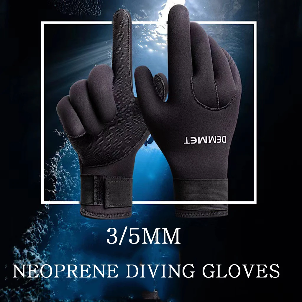 DEMMET 3/5 มม.หนาถุงมือดําน้ํา Neoprene ถุงมือฤดูหนาวตกปลาและล่าสัตว์ดําน้ําดูปะการังใต้น้ําถุงมือทํางาน