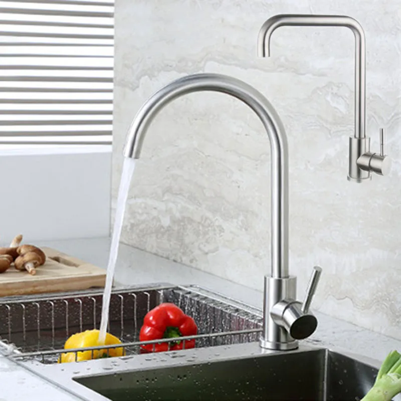 

cold hot water Kitchen mixer Sink Faucet Head Sprayer 304 Stainless steel Single Hole Spout water Tap brushred 360 Rotate q1