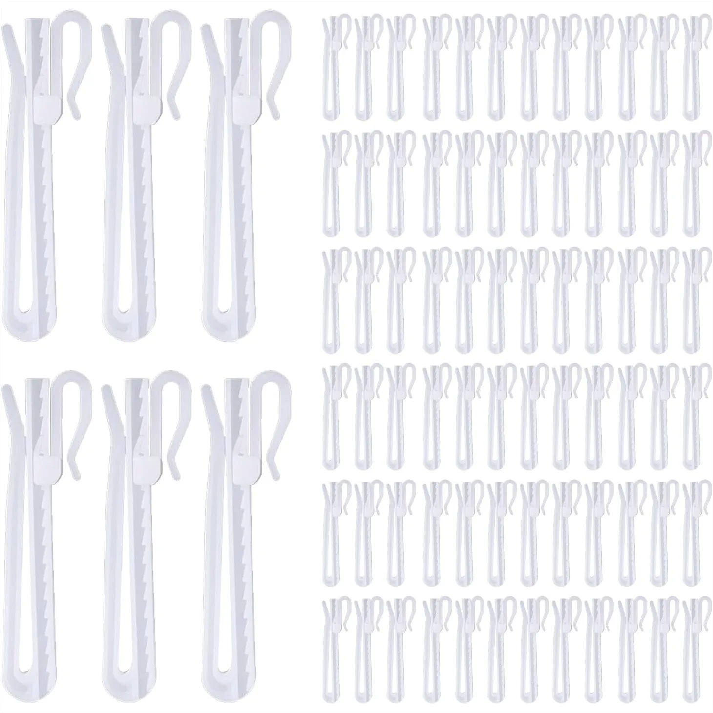 80 Pcs Plastic Curtain Hooks with Ratchet System, Adjustable Pinch Pleat Hooks for Window, Door, and Shower Curtains, 3.54 Inch