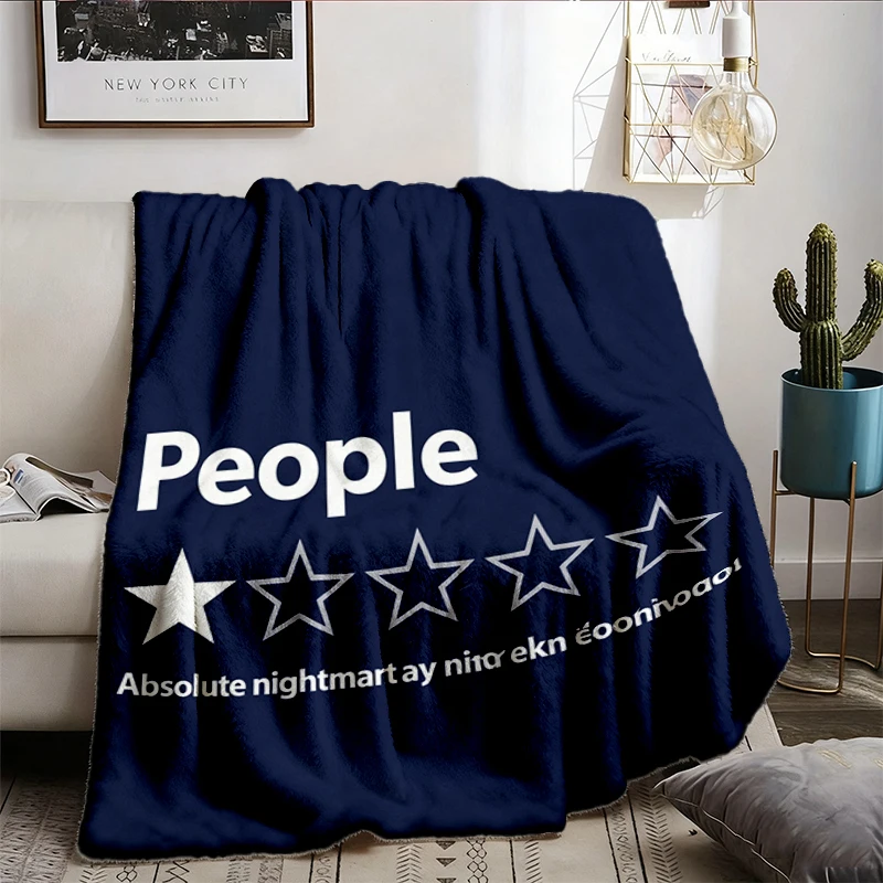 People One Star Review Flannel Blanket, Funny Introvert Graphic Flannel Throw, Sarcastic People Humor Colors Cozy Blanke