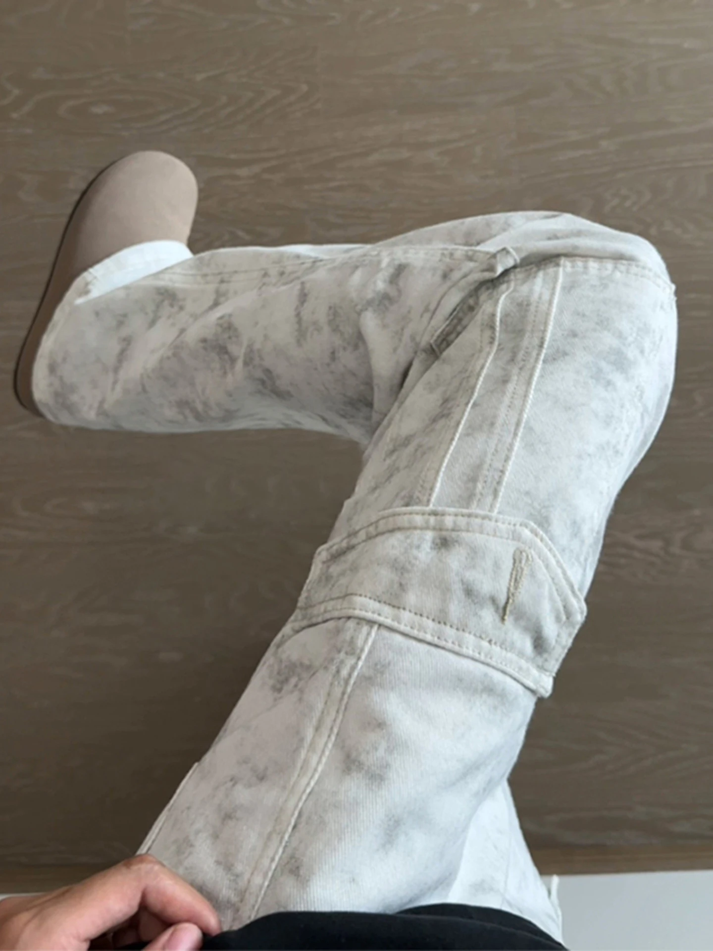 

Men's Workwear Denim Jeans High Waist Straight Leg Pants with Big kets Dyed Loose Fit American Sle Autumn Streetwear