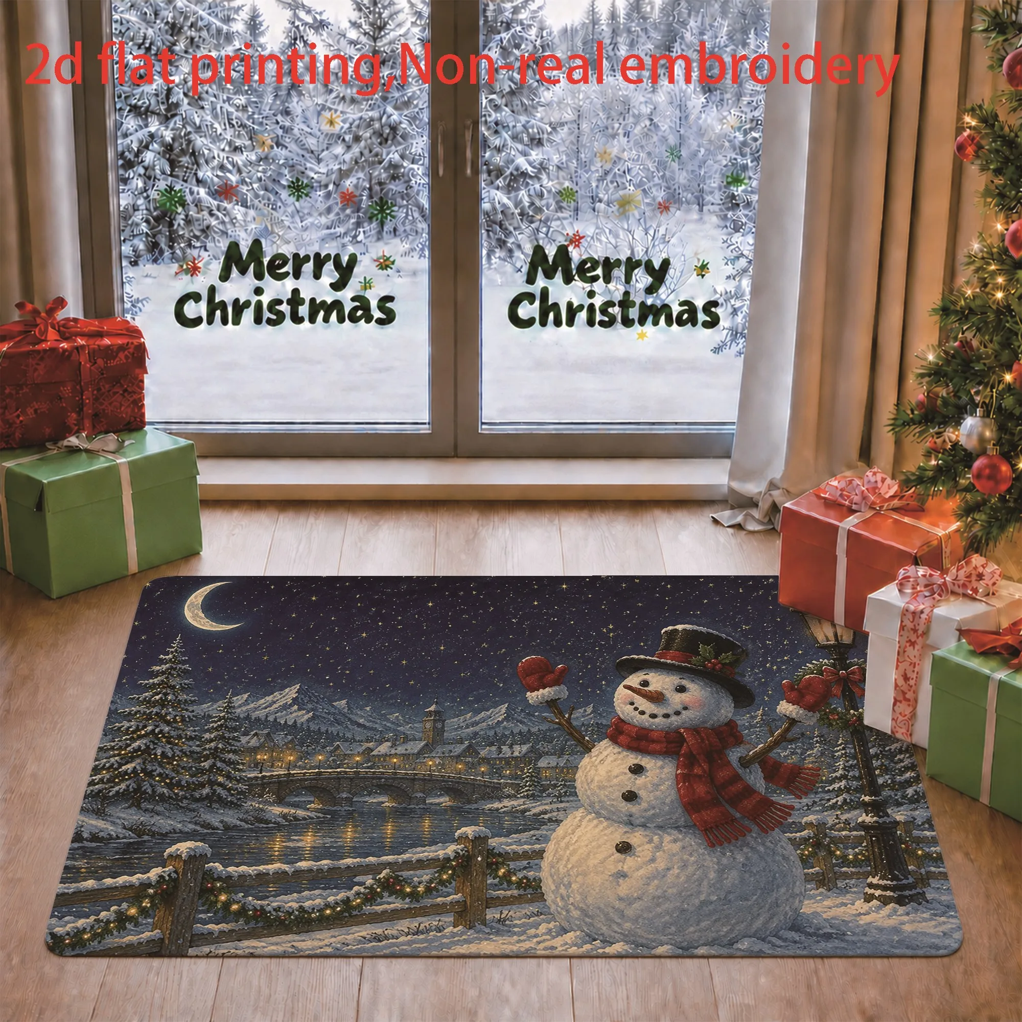 Red Black Buffalo Plaid Christmas Doormat White Snowflake Bell Print Floor Mat For Front Porch