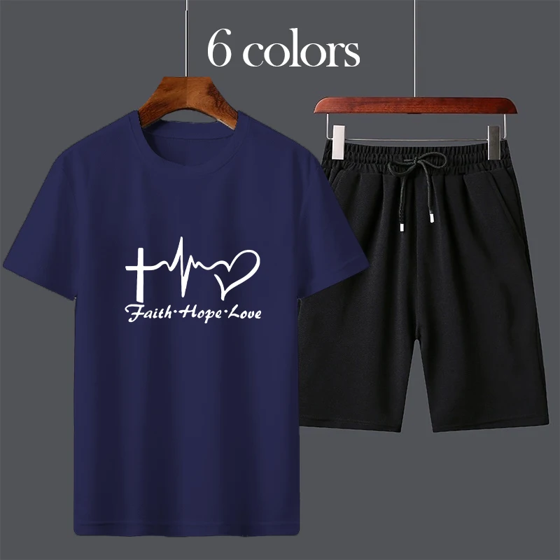 Basic Men/Women 2024 Casual T-shirt + Shorts Suit  2024 Male Gyms Fitness Tops Joggers Sportswear Tracksuit