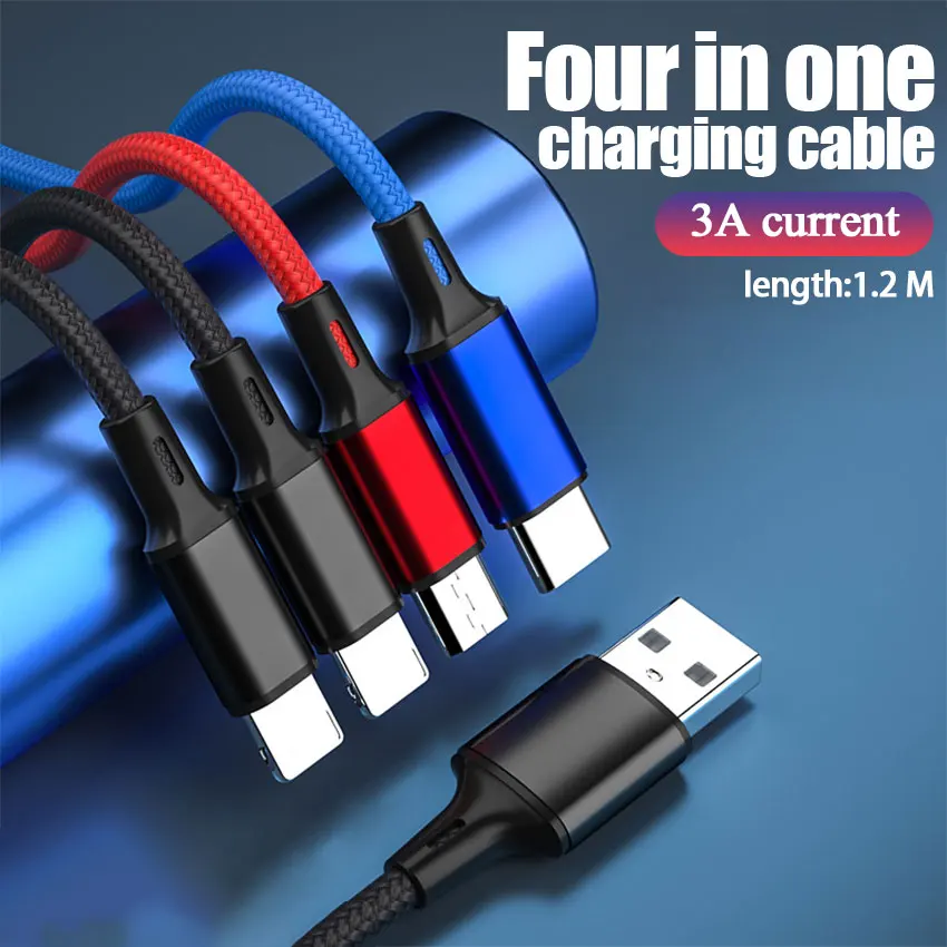 4 in 1 USB Fast Charging Cable USB Type C Cable 3 in 1 Micro USB Cable USB to IOS Cable for iPhone 14 Samsung Huawei