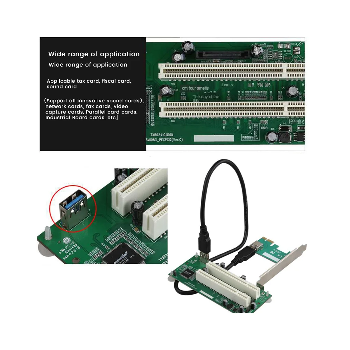 Desktop PCI-Express PCI-E to PCI Adapter Card PCIe to Dual Pci Slot Expansion Card USB 3.0 Add on Card Convertor