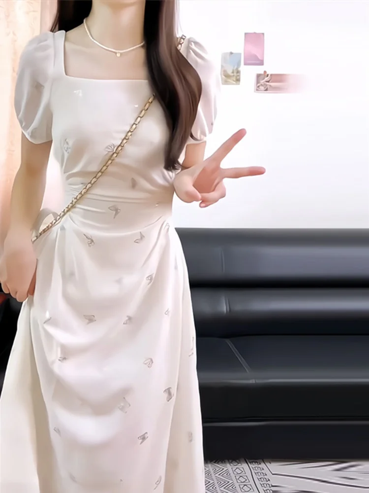 

Elegant White Square Collar Long Dress Women's Summer 2026 New Fairy Tale Gentle Style Korean Version Frock
