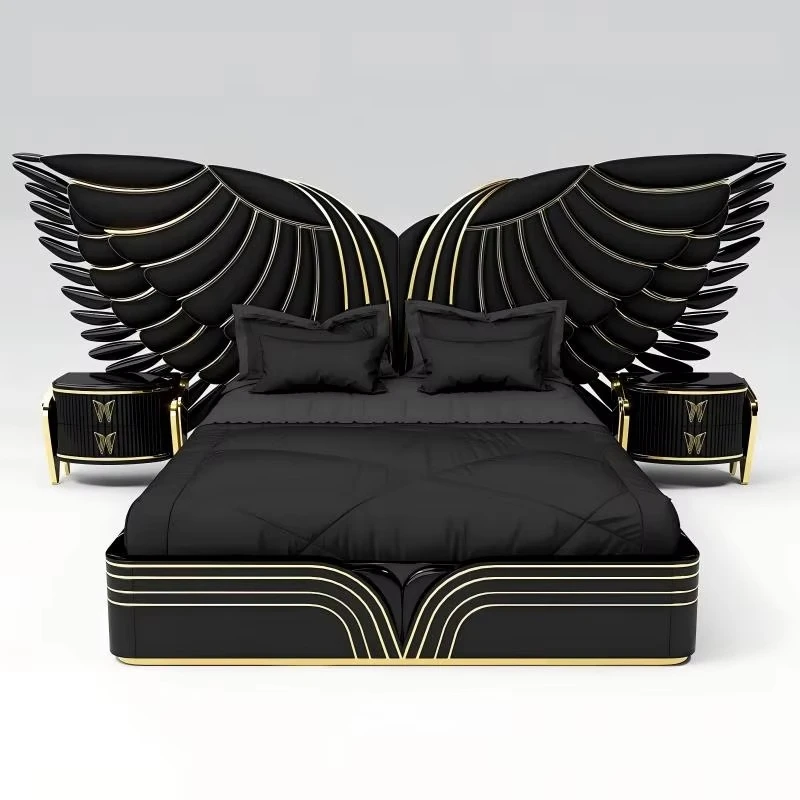 Luxury modern leather upholstered soft bed environmentally friendly and durable metal frame solid wood double size