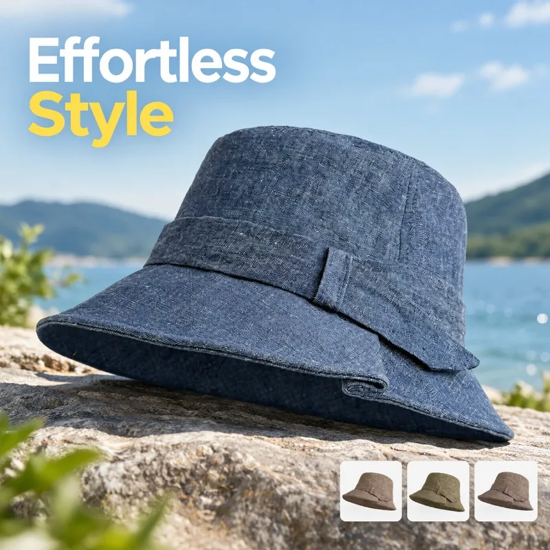 Linen Blend Bucket Hat Unisex Relaxed Silhouette Minimalist Headwear Simple Daily Streetwear Lightweight Breathable Outdoor