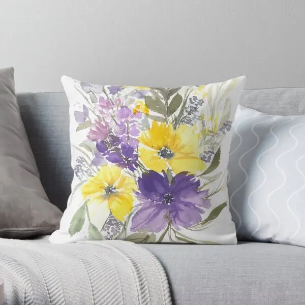 Yellow Purple Bouquet  Printing Throw Pillow Cover Comfort Hotel Sofa Fashion Anime Decorative Pillows not include One Side