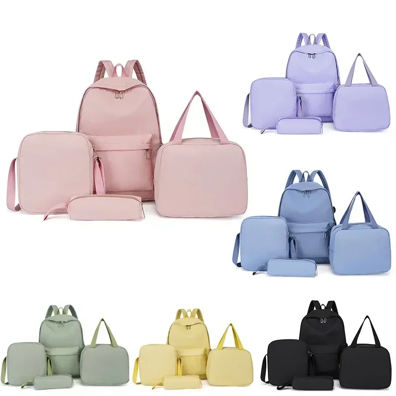 

4PCS Backpack Set for Girls with School Bookbag Shoulder Bag Handbag Pen Pouch Case Lightweight Classic Backpack for Kids Boys