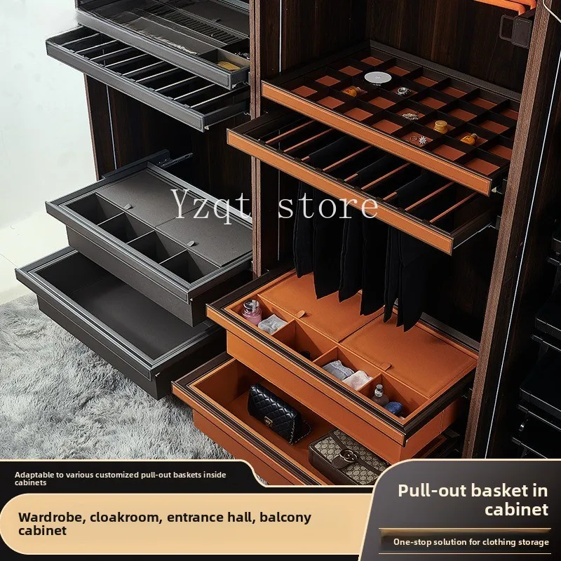 Cloakroom storage basket drawer four-piece set jewelry pull-up pants rack multi-functional combination wardrobe household