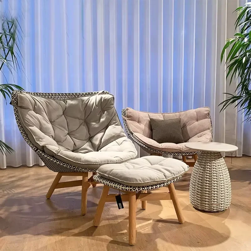 

Rattan Husk Pad Lounger Rocking Chair with Ottoman for Garden Furniture Porch Terrace