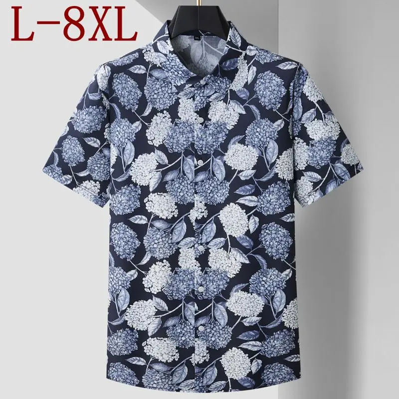 

8XL 7XL 6XL 2026 New Summer High End Luxury 100% Cotton Shirt Man Fashion Printed Mens Shirts Skin Friendly Loose chemise homme