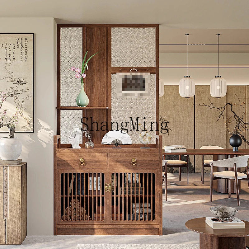 

ZYY home solid wood screen entrance cabinet integrated door glass shelf new Chinese living room partition cabinet