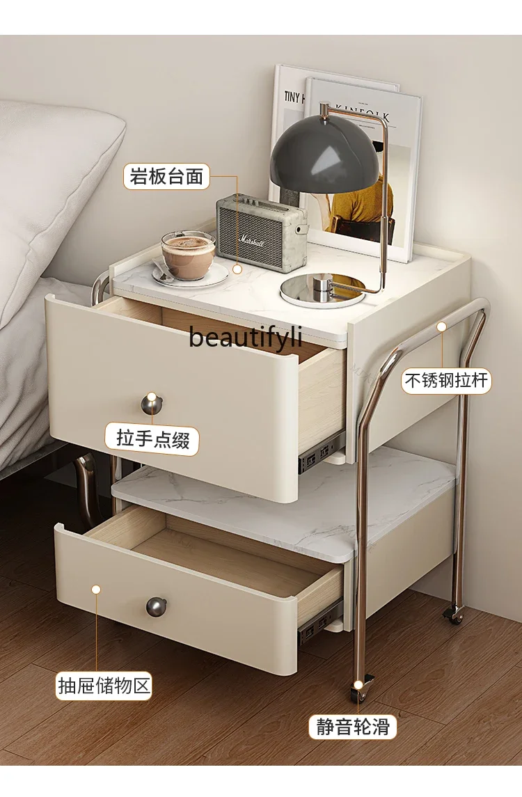 Movable side table, living room, household small coffee table side cabinet, creative shelf with wheels, advanced bedside cabinet