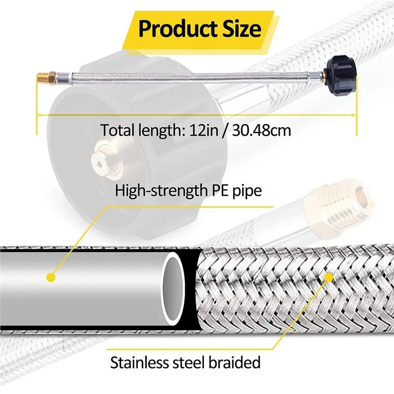 ABUG-RV Propane Hose 1/4 NPT 15 Inch Stainless Steel Braided Tank Pigtail Connector- For Two-Stage Regulators 2-Pack