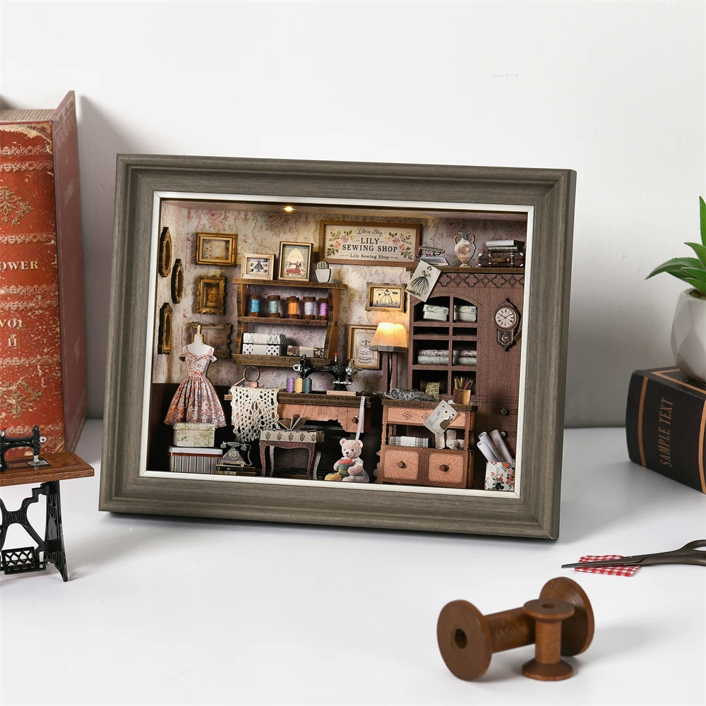 Bücherregal-Deko-Set Kamin DIY 3D Holzpuzzle Fotorahmen Ornament Bücherregal Puppenhaus Modell Buchstütze Bausatz Heimdekoration – Detail 10