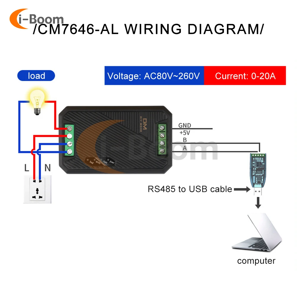 PZEM-016 Multimeter AC 80V-260V Voltmeter Ammeter Power Meter Power Measurement Instrument Uart To RS485 AC Communication Box