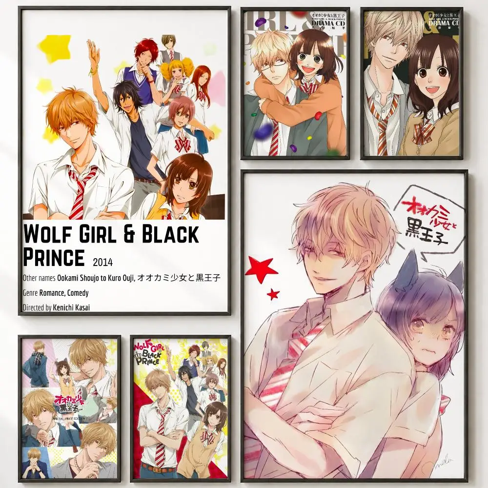Anime Wolf Girl and Black Prince Poster HD Poster Wall Art Self-Stick No-Residue for Home Cafe Office Great Gift