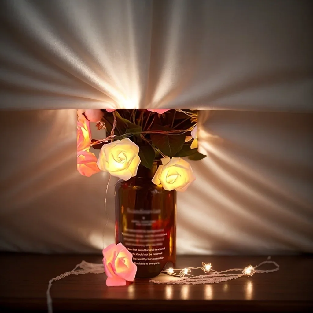 ​ ​ Cadena de luces LED con decoración de rosas: luz nocturna de boda de San Valentín blanca/rosa y regalo para el día de la madre ​ ​