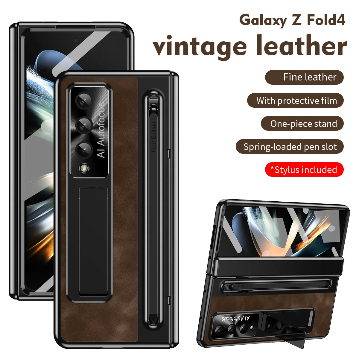 Vintage leather For Samsung Galaxy Z Fold 5 Z Fold 4 High-end model Pen slot shell and integrated anti-fall protective case