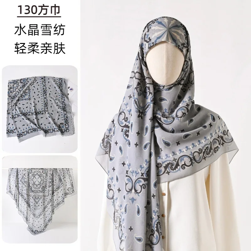 

130*130New Arrival UV Protection Headscarf, 130cm Square Scarf, Original Print, Silk-like Thin Shawl