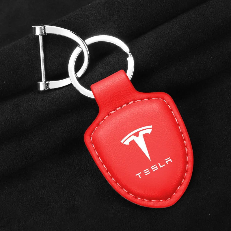 3D Metal Car Keychain Ring Vintage Leather Keyring Accessories for Tesla Model 3 Y S X 2021 Roadster Cybertruck Juguete Space X
