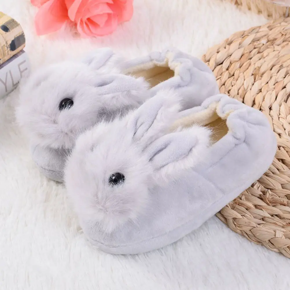 

1 Pair Kids Warm Slippers Rabbit Design Nonslip Winter Household Skidproof Toe Protection Comfortable Size 15 16