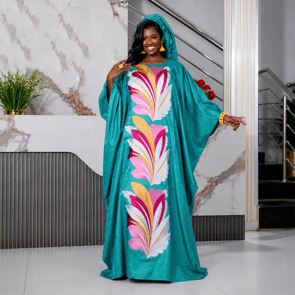 

African Attire Dresses Dashiki Ankara For Elegant Women Abaya Embroidery Boubou Hijab Set Party Church Long Dress Wedding Party