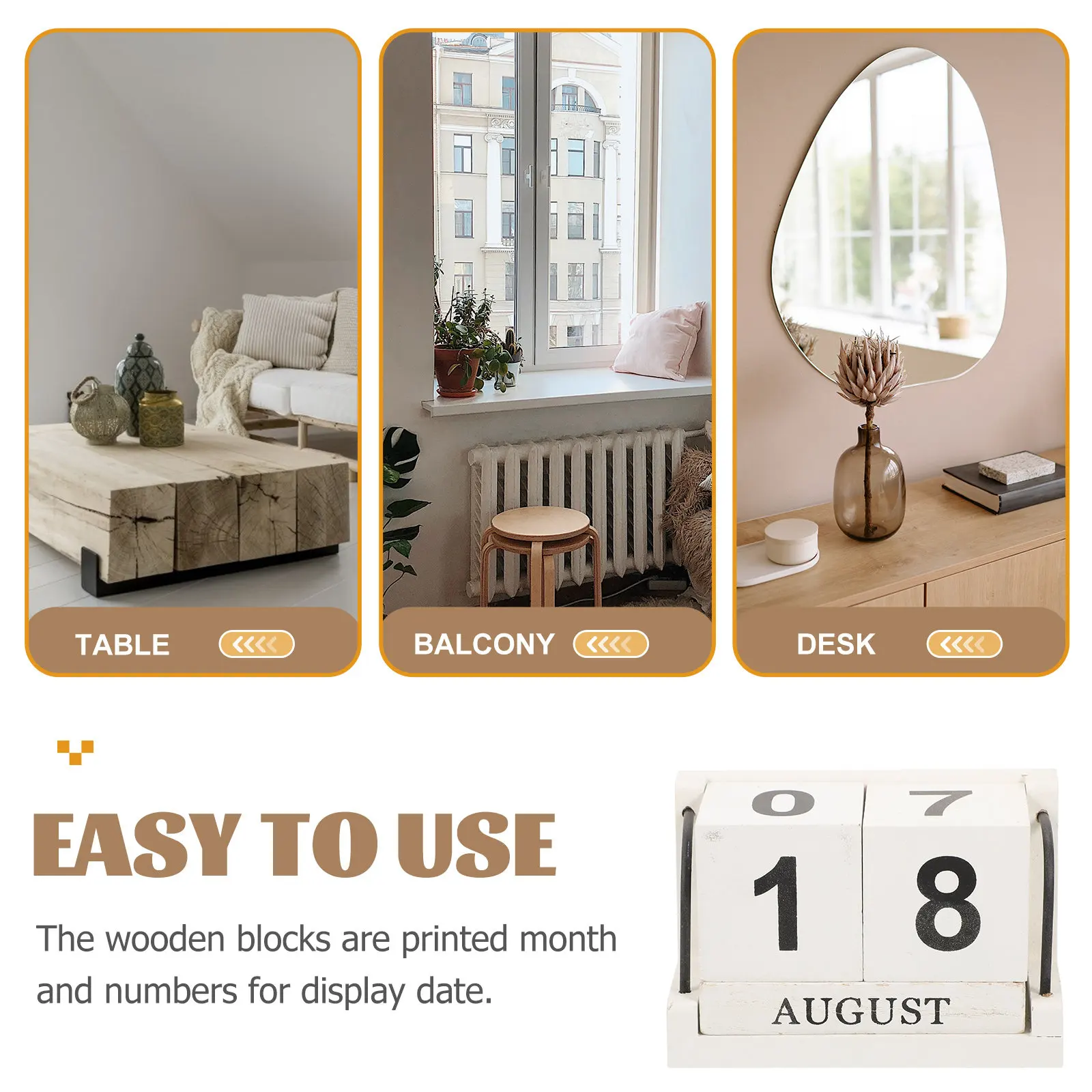 

1Set Original Wood Calendar Handcrafted Wooden Blocks Reusable Date Display for Desktop Office Home Decor Wooden Calendar