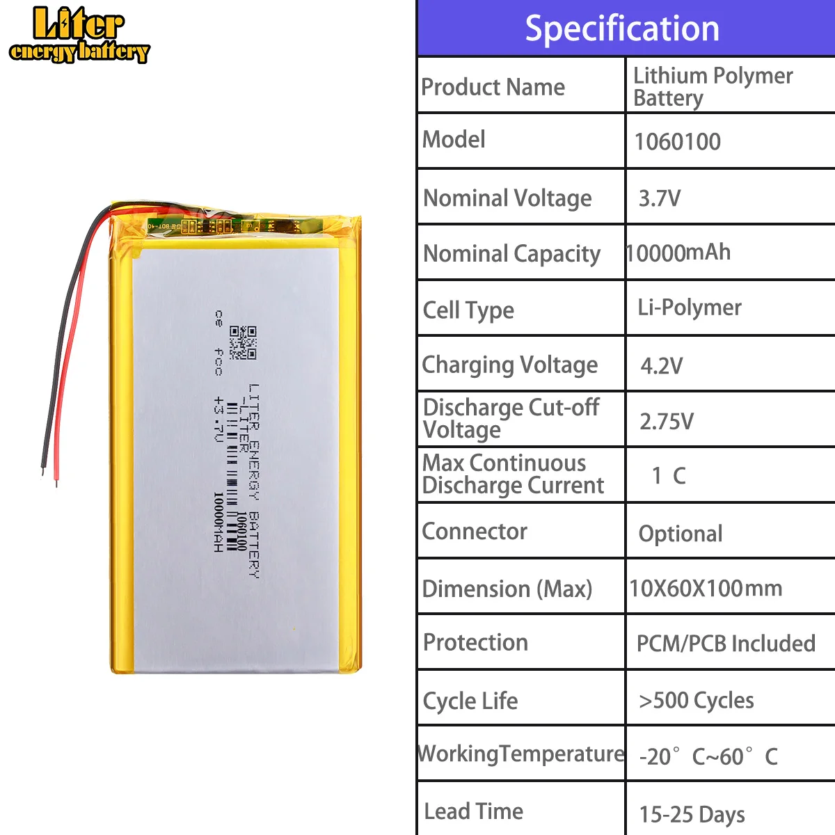 1060100 10000mah 3.7V Polymer Lithium Battery, Multiple Specifications Available for Electronic Devices