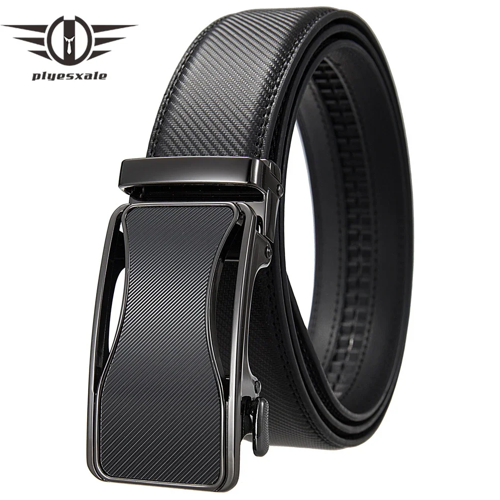 

Plyesxale 2024 Cow Genuine Leather Belt Black Men Business Automatic Buckle Waist Belts Luxury Mens Belts For Dress Pants B1378