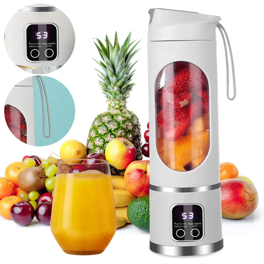 450ml Portable Juicer Cup 12 Blade Head USB Charging Mini Blender Electric Juicer 3 Gears Double Cover Fruit Mixer Ice Crusher