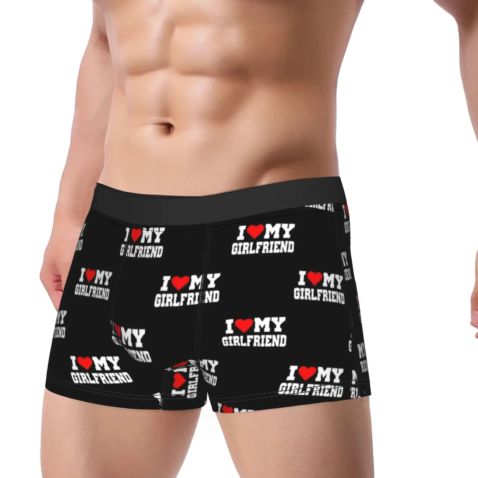 I Love My Girlfriend  Valentines Day Underwear  Custom Boxer Shorts High Quality Men's Panties Breathable Shorts Briefs