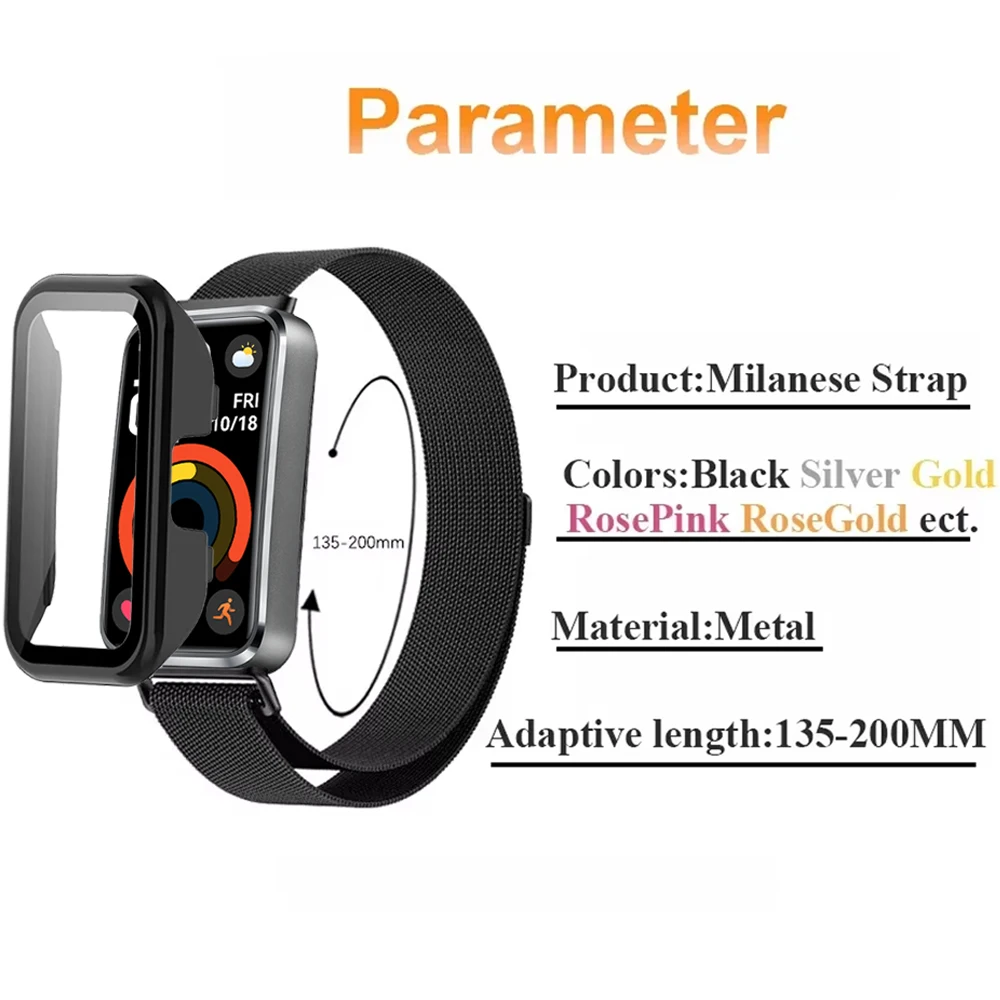 Milanese Strap+PC Case for Huawei Band 10 9 8 Magnetic Bracelet Wristband Shell for Huawei Band 9 Correa Belt Protective Cover