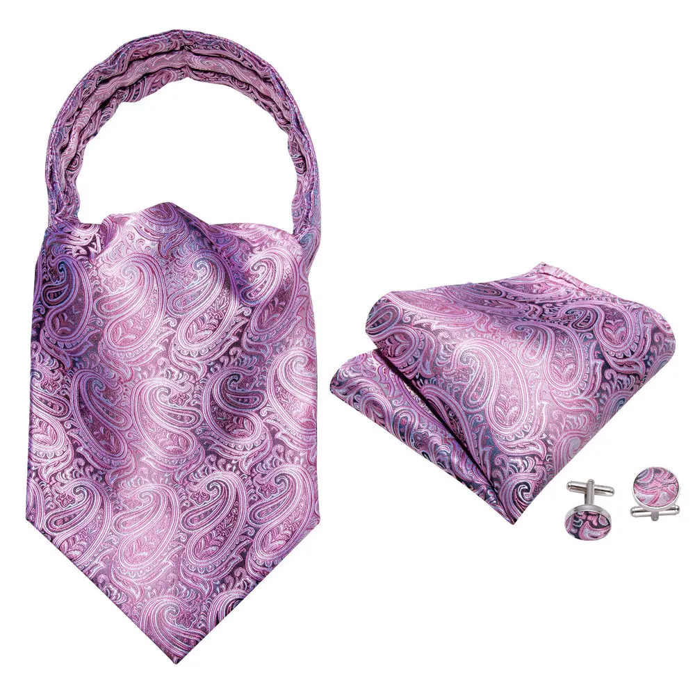 Purple Cravat Men cravatte Ascot in seta di alta qualità per uomo Exuiqiste sciarpa Paisley Tie Set Hanky gemelli Party Wedding Barry.Wang