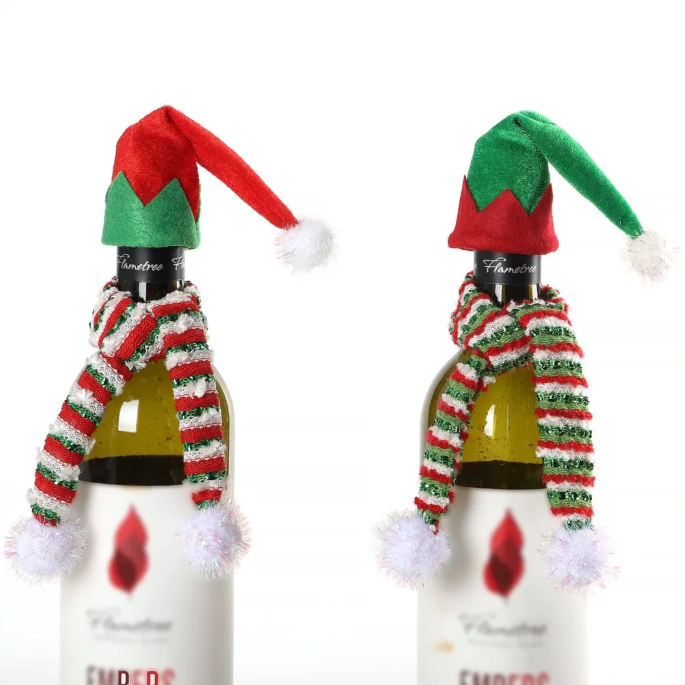 3set penutup botol anggur Natal gaya Nordic syal penutup botol anggur merah Mini indah ornamen Natal topi botol anggur sederhana