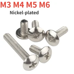 M3 M4 M5 M6 Nickel-plated Carbon Steel Cross Recessed Truss Head Large Flat Round Head Screw Bolts