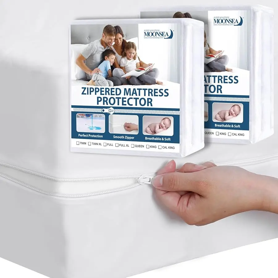 

Twin Mattress Protector Waterproof 2 Pack Zippered for Kids, 6-Side Waterproof Twin Size Mattress Encasement, Box Spring Co er
