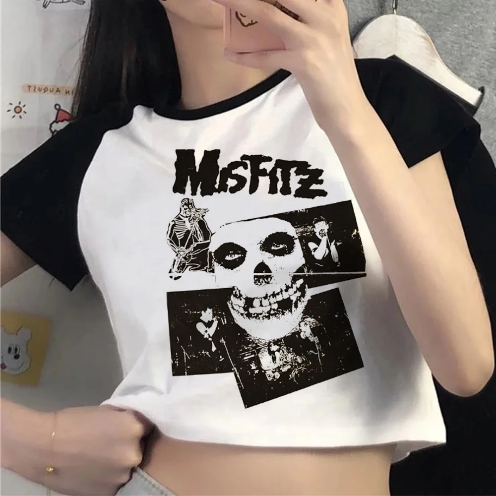 Skull Misfits cyber y2k 2000s gothic  crop top girl trashy gothic  90s Harajuku cropped