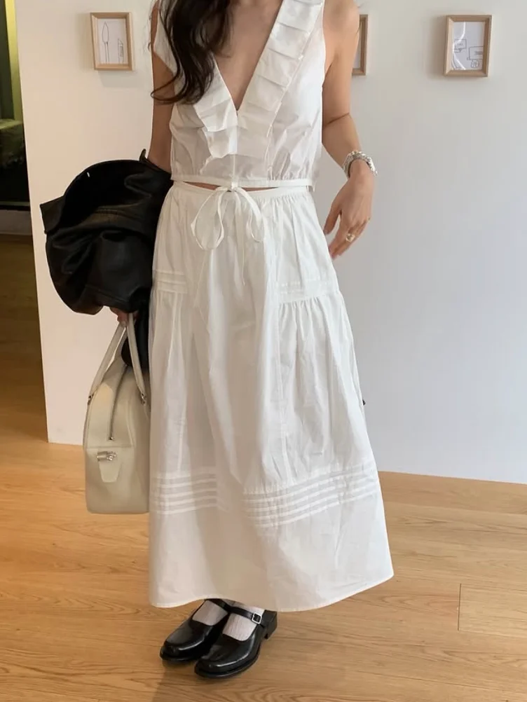 

Белая плиссированная юбка А-силуэта с завышенной талией из хлопка, летняя, модная, женская, премиум-качества, средней длины