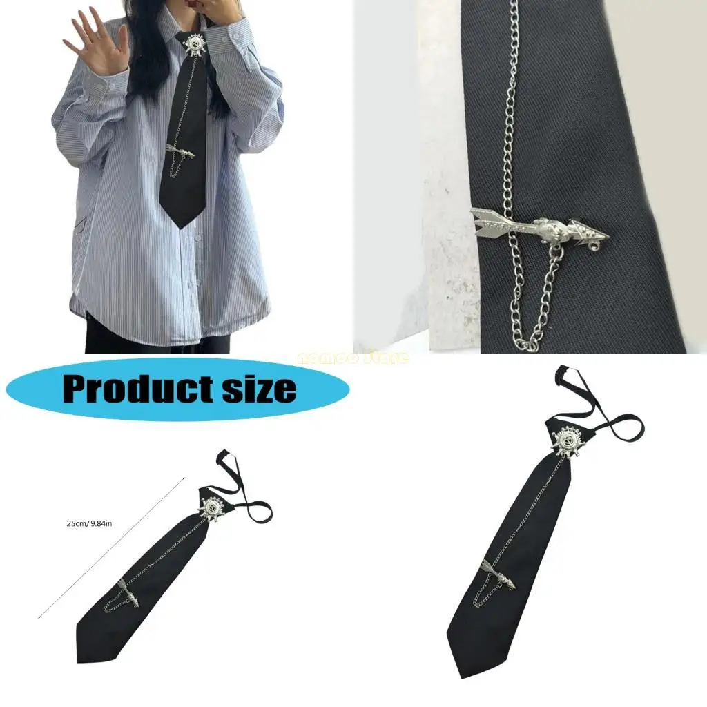 

31BF винтажный предварительно завязанный галстук для панк-рока, реквизит для косплея и кампуса, аниме, металлическая цепочка со