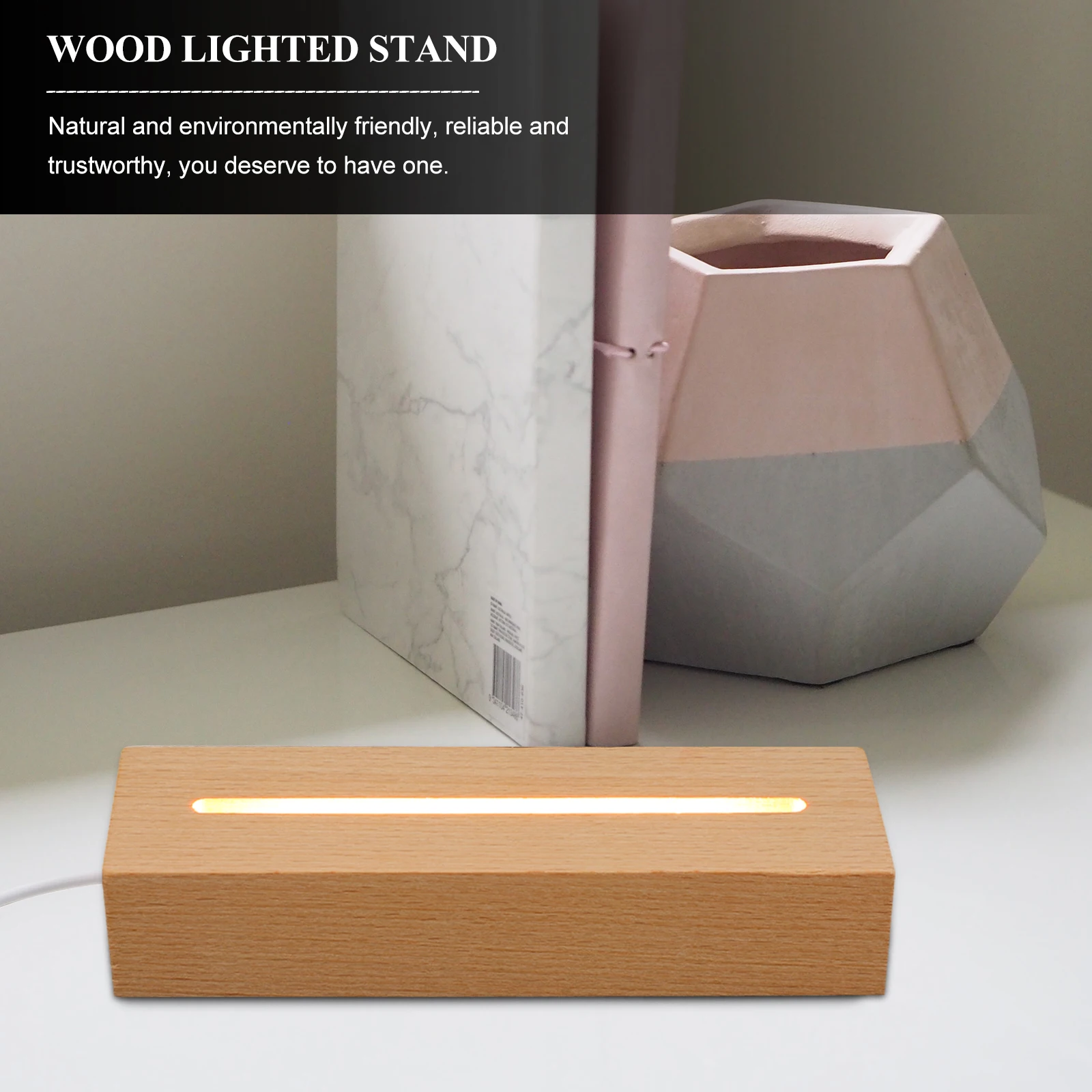 

2pcs Led Display Base Wooden Lighted Stand For Crystal Acrylic Glass Usb Powered Night Light Rectangular Design Desktop