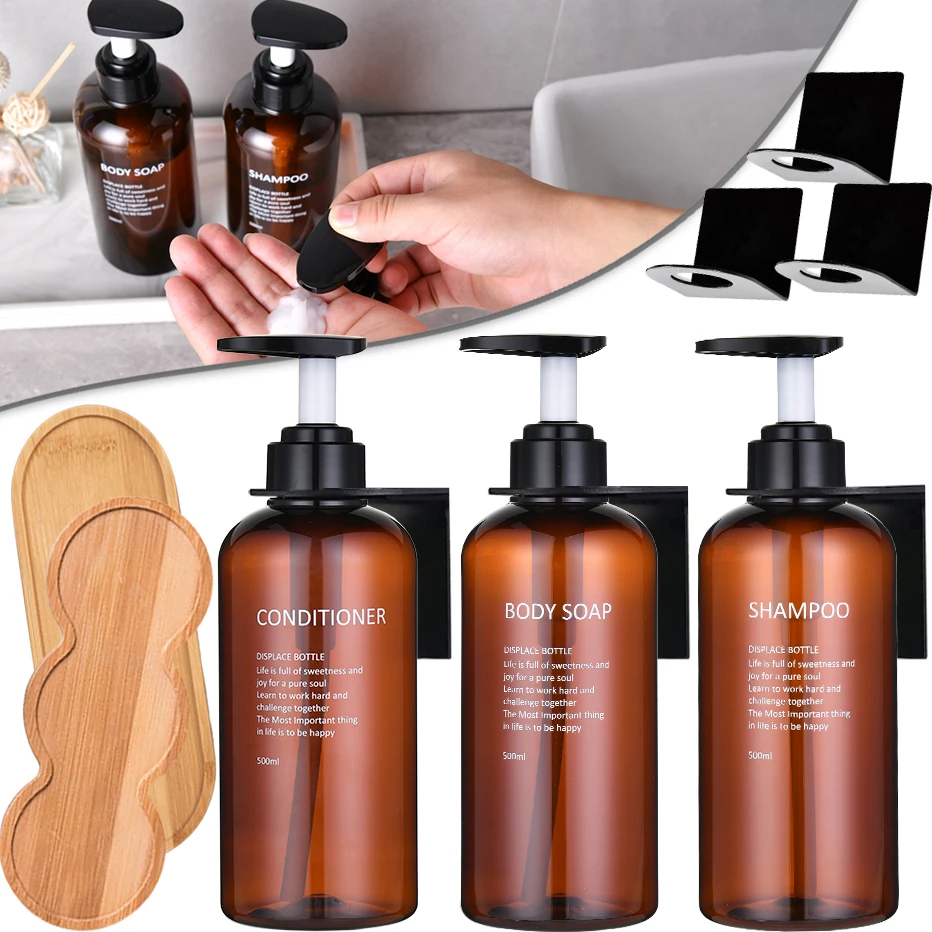 3pcs/set Shampoo and Conditioner Dispense Empty Refillable Body Wash Bottles Lotion Pump Bottle Bathroom Emulsion Dispenser