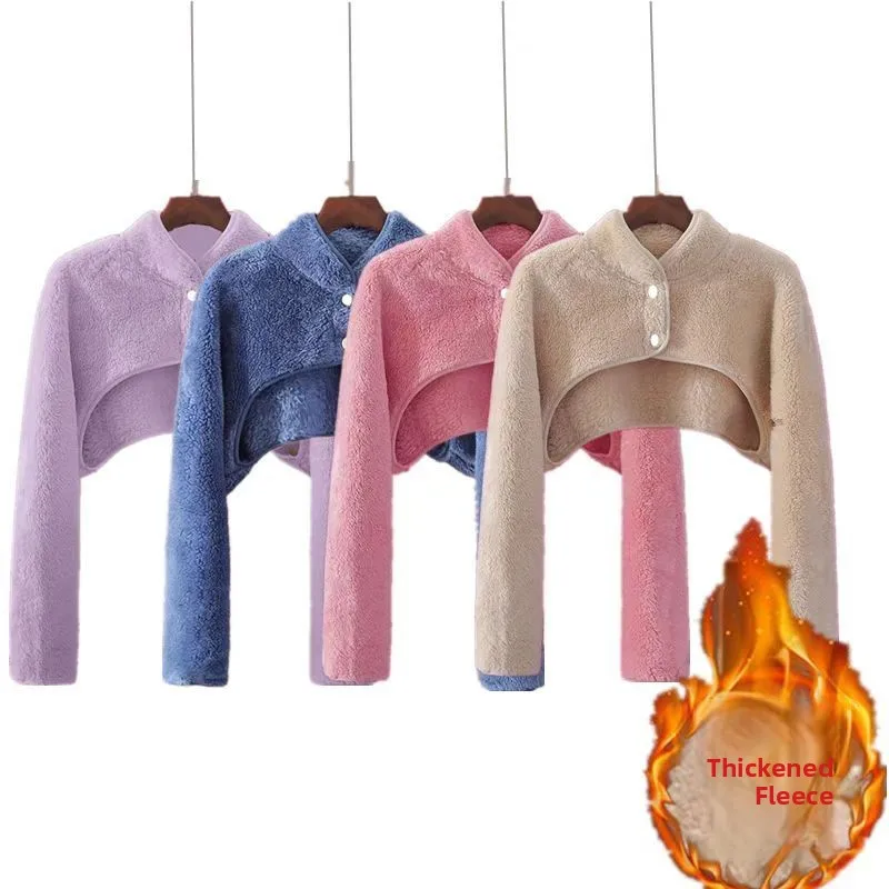 

Warm Coral Fce Arm Cover ort Jaet oulder Pad Mobile Phone Sve awl Play with Phone Hand Protection Winter Spwear