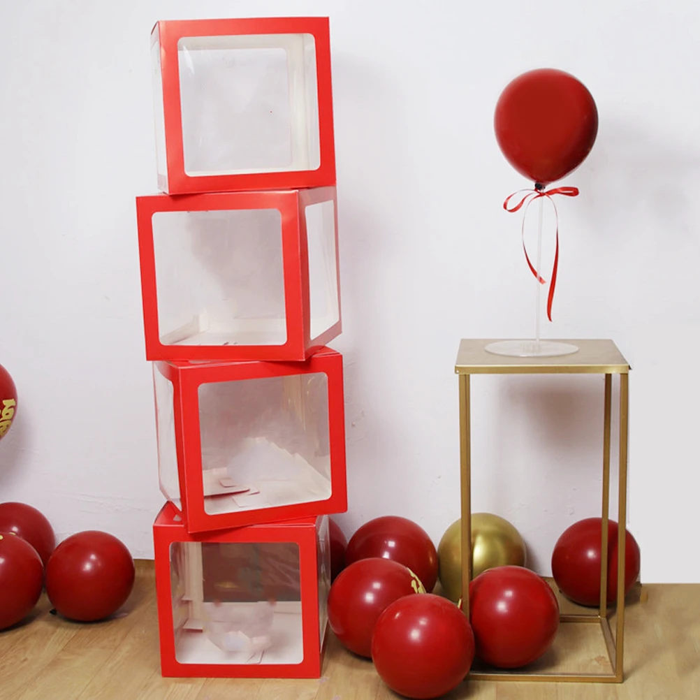 

4pcs Printed Balloon Box nament Box Balloon Boxes For Party Red Birthday Wedding Party Supplies Decoration Display Cases