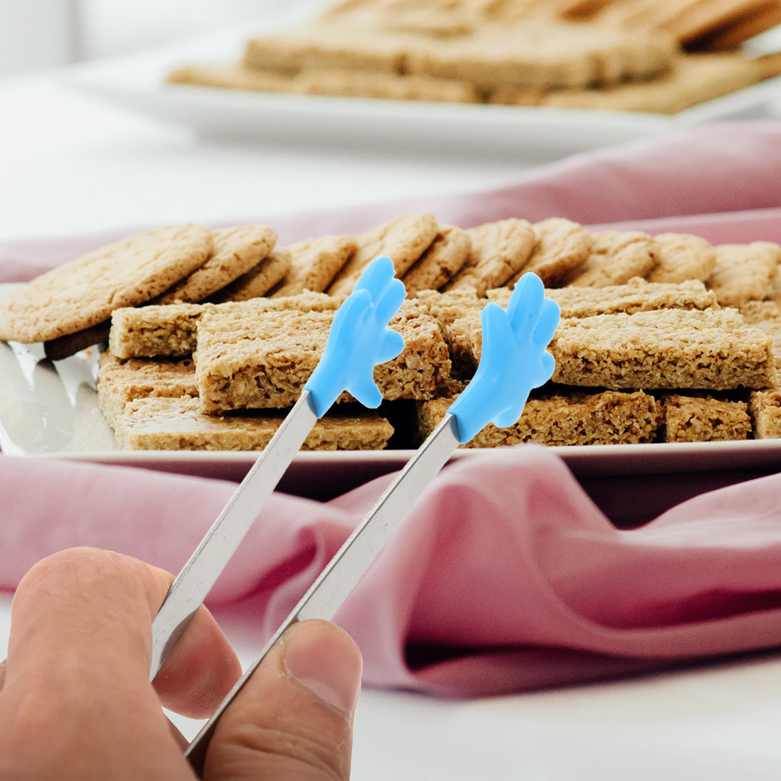 

Mini Food Tongs Non Slip Kitchen Gadgets Small Blue Fruit Serving Stainless Steel Heat Resistant Flexible Rubber Grip For