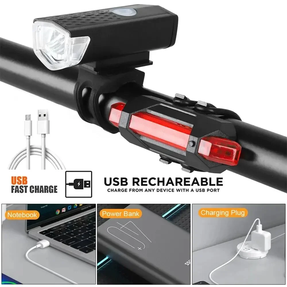 USB Rechargeable Bike Light Easy to Install 3 Modes Bicycle Accessories for the Bicycle Set Front Light with Taillight