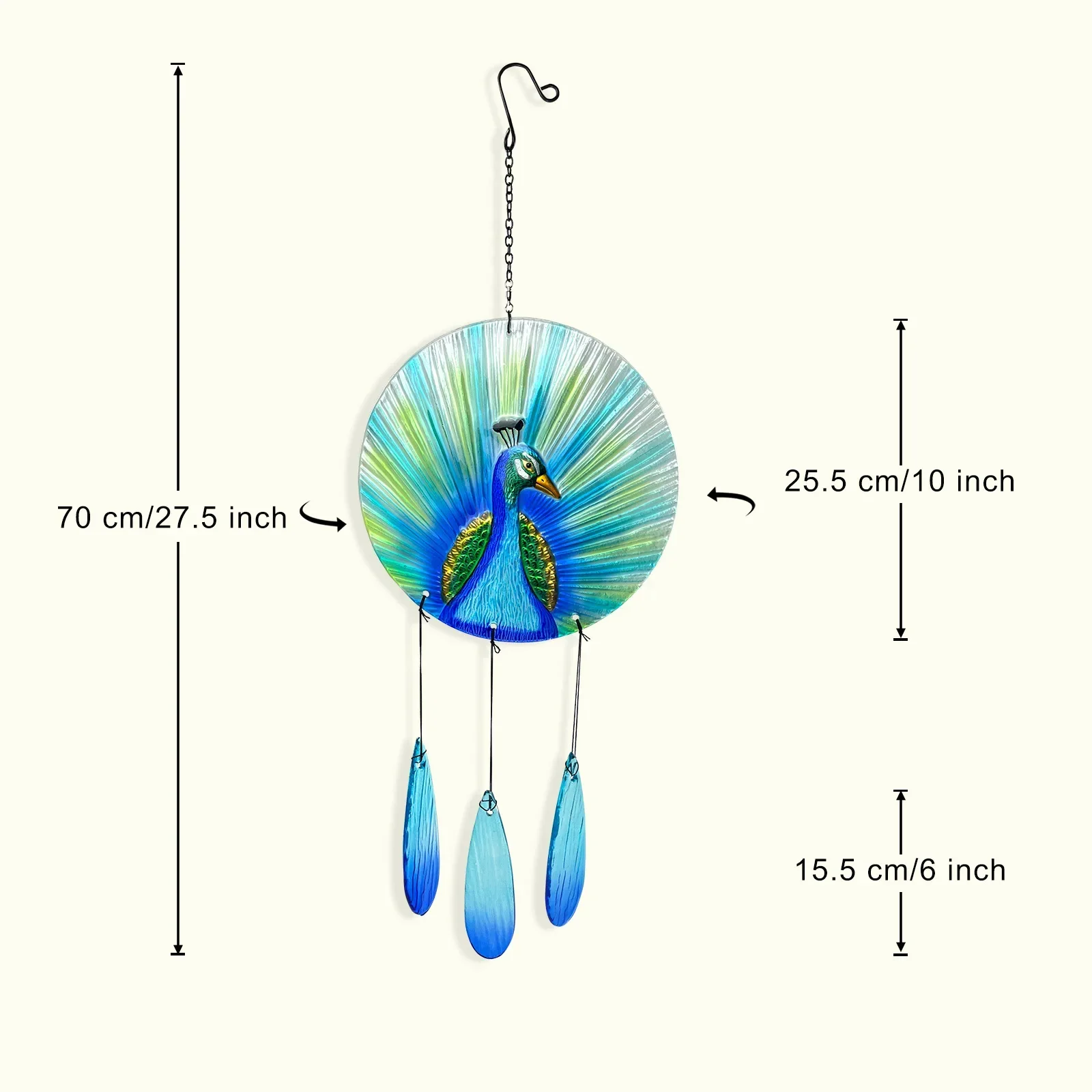 Metal Creative Wind Chime Hangings, Hot-melt Glass Wind-turning Hangings, Outdoor Balcony Courtyard Angel Peacock Hangings